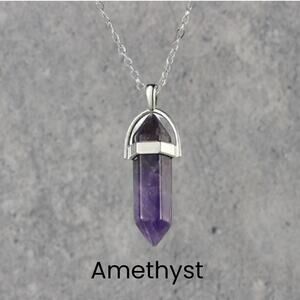 Amethyst Crystal Silver Pendant Necklace Boho Fairycore Spiritual